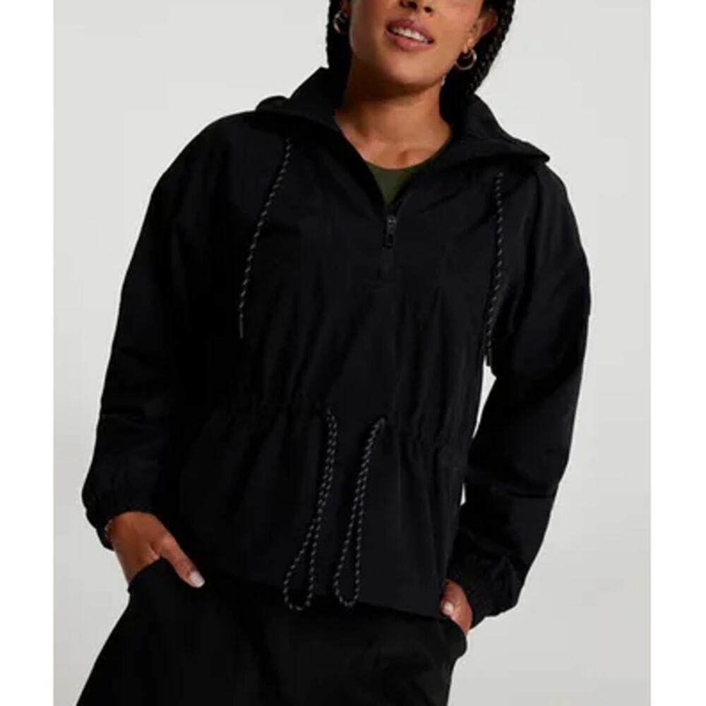 CALIA Women's Pure Black Hooded Windbreaker Jacket Size L